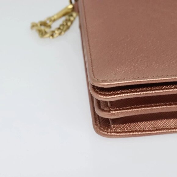 PRADA Chain Shoulder Bag Leather Pink Gold Auth 127990 - Picture 4 of 16